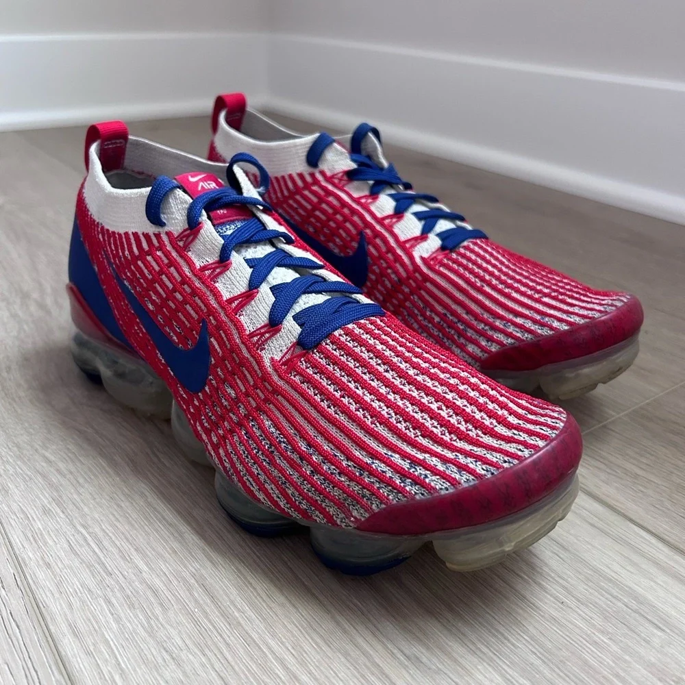 Nike Air Vapormax Flyknit 3 USA Red White Blue Mens Size 9 Rare CW5585-100 - Picture 5 of 12